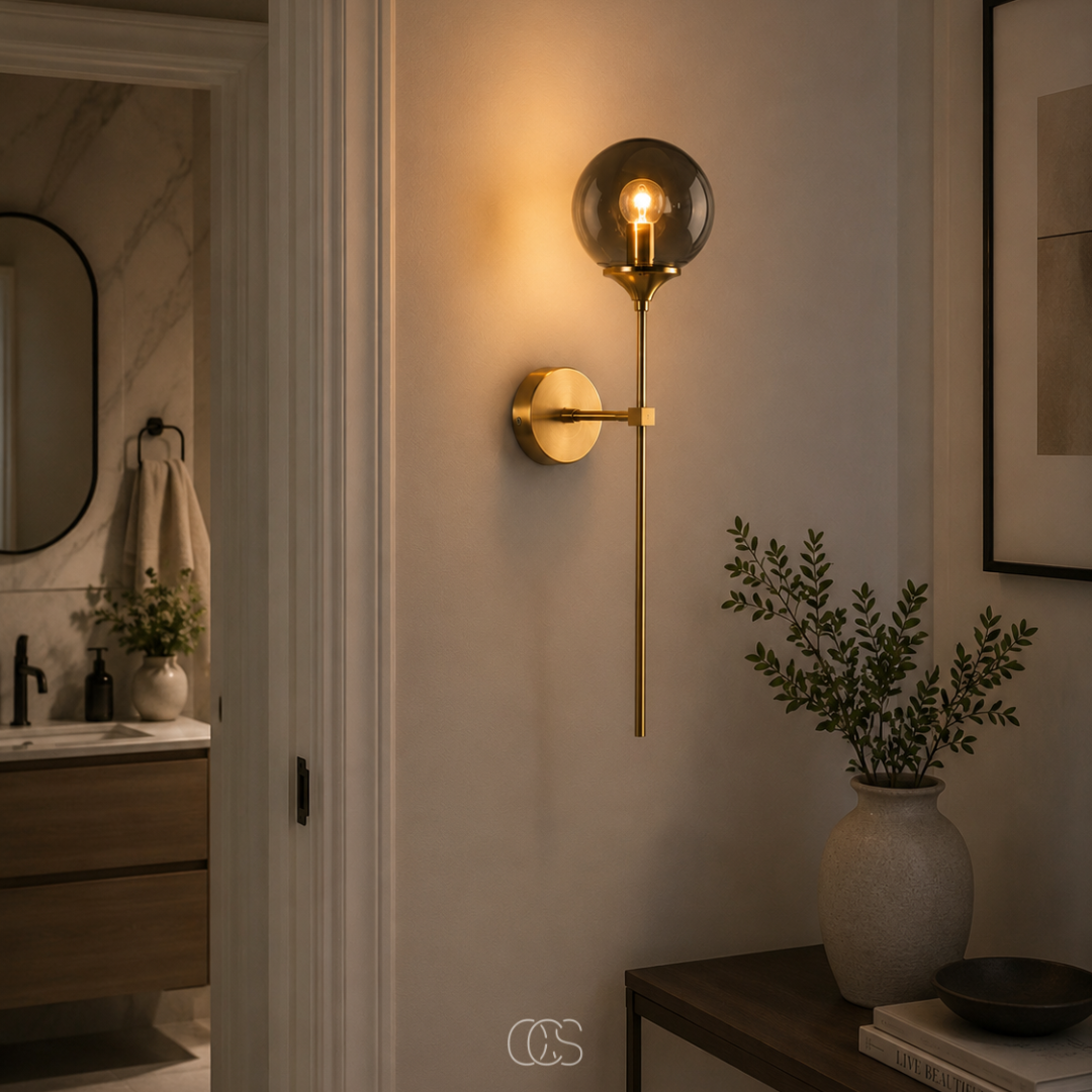 OCS - itoy vintage gouden wandlamp met een glazen bol