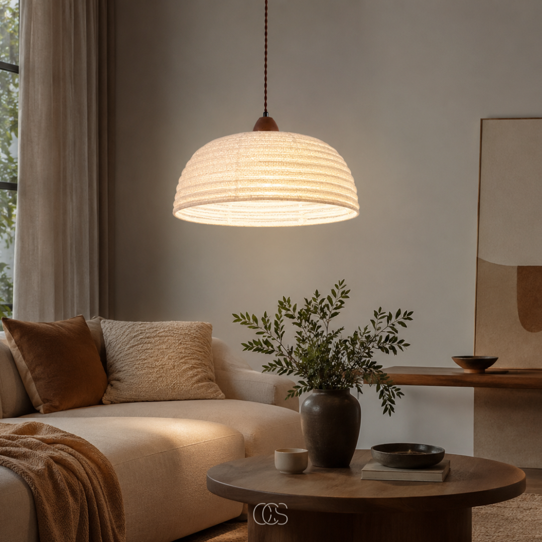 OCS - Trampa Japandi Hanglamp van Hout en Linnen - warme sfeerverlichting