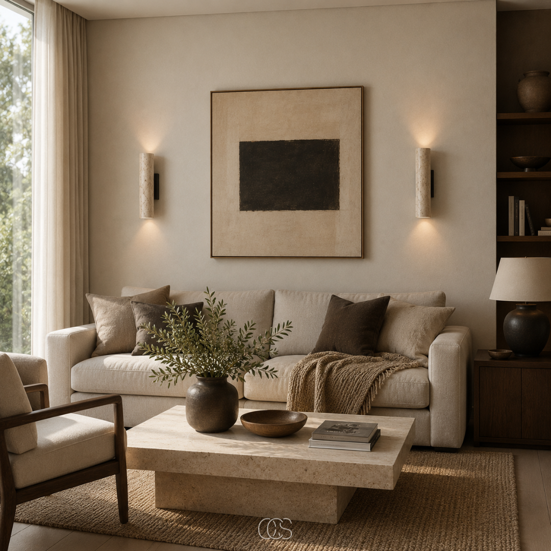 OCS - Ayumu Japandi Wandlamp van Natuursteen - Travertijn & Houten Detail