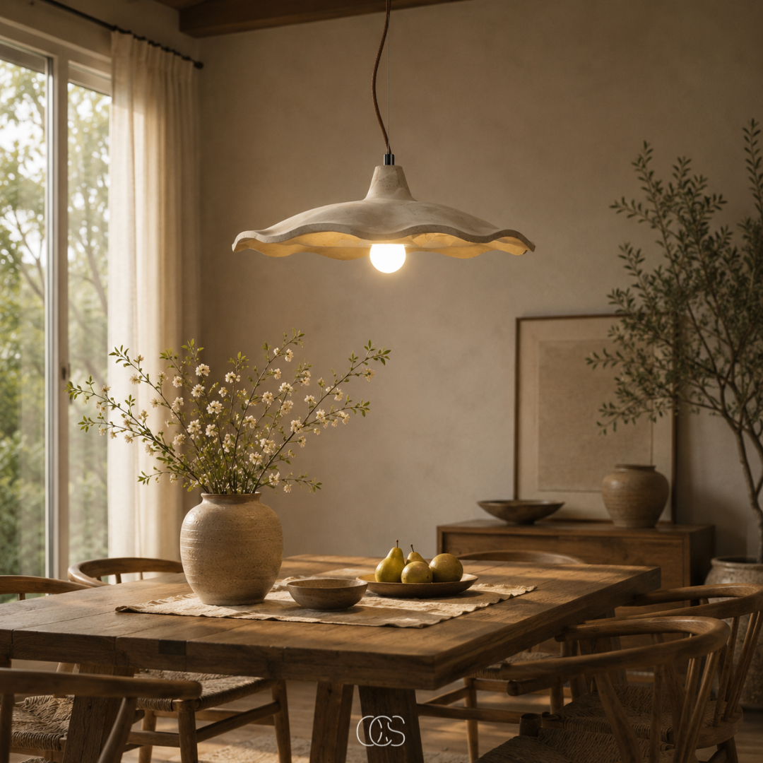 OCS - Sculpturale Wabi-Sabi Hanglamp van Travertijn - Lotusvorm Design