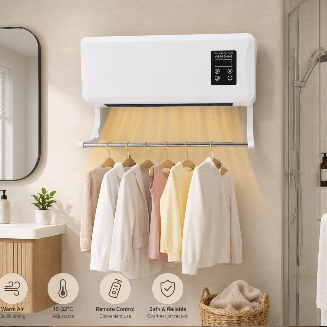 OCS - Wand Aircooler/wandventilator met Verwarming & Droogrek - Met Afstandsbediening