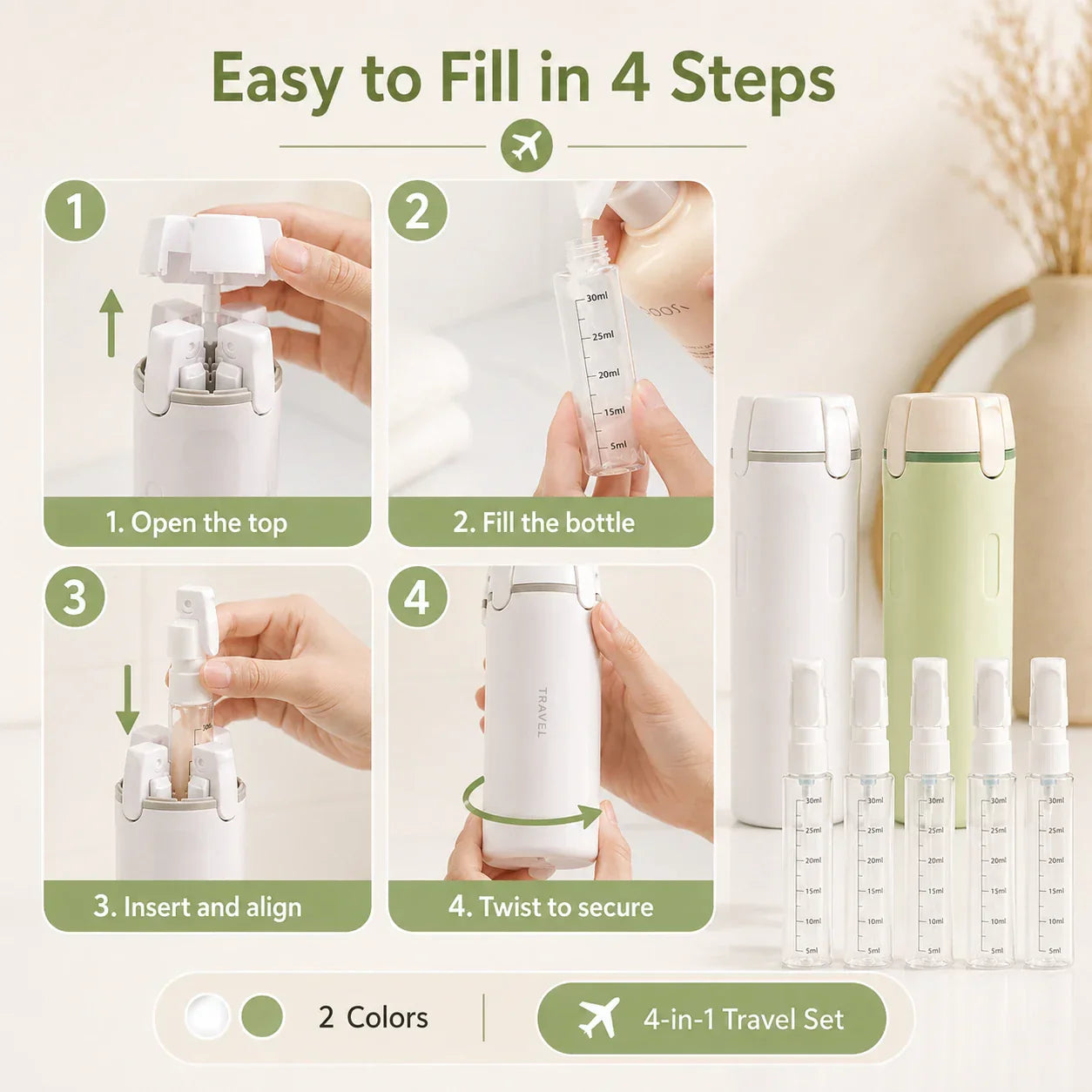 PourPod 4-in-1 Dispensing Travel Bottle