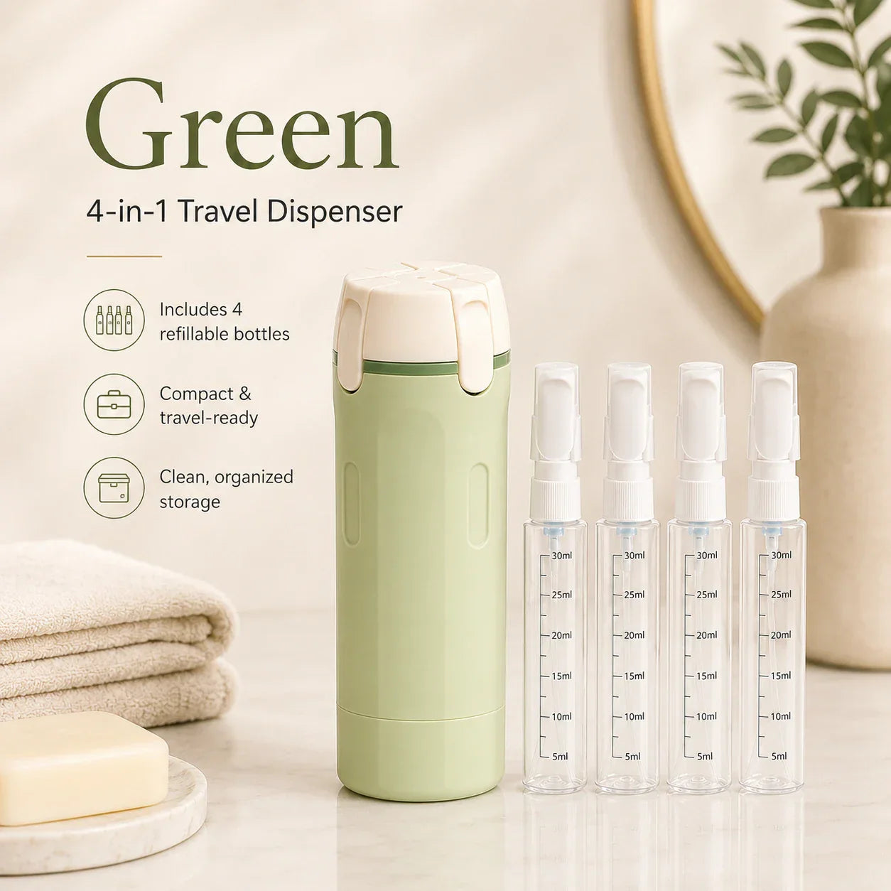 PourPod 4-in-1 Dispensing Travel Bottle