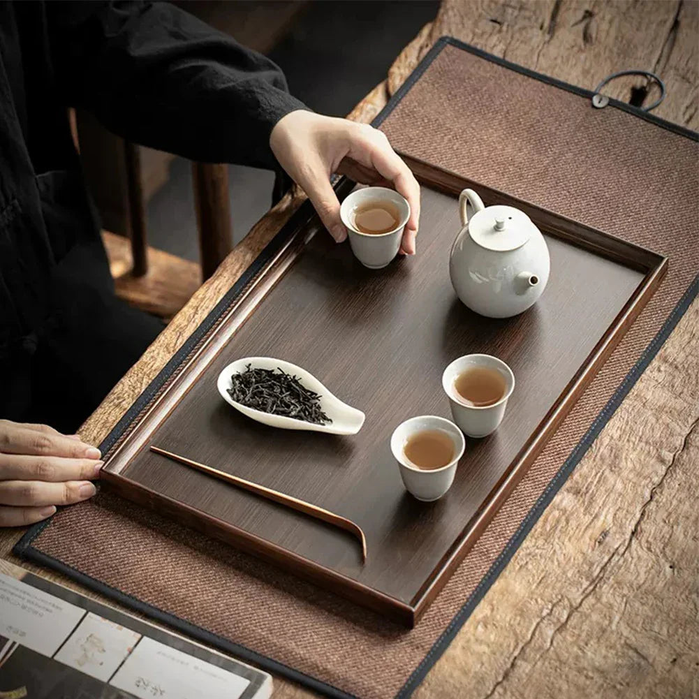 Elegant Wooden Rectangular Tea Tray Solid Wood Tray Tea Cup Trays Stand Tray Wooden Hotel Dinner Plate Storage Tray Tableware