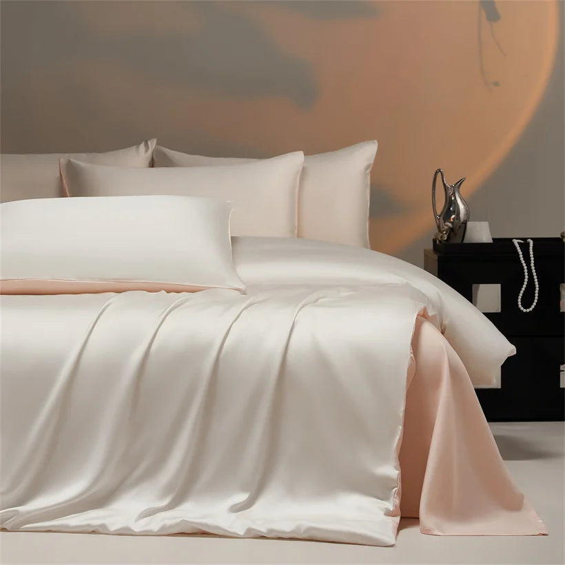 Luxury Bamboo Bedding Set with Duvet Cover Bed Sheet Pillowcases Solid Color 100% Bamboo Viscose Bedsheet Double Queen King Size