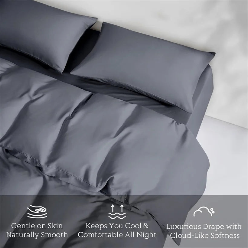 Luxury Bamboo Bedding Set with Duvet Cover Bed Sheet Pillowcases Solid Color 100% Bamboo Viscose Bedsheet Double Queen King Size