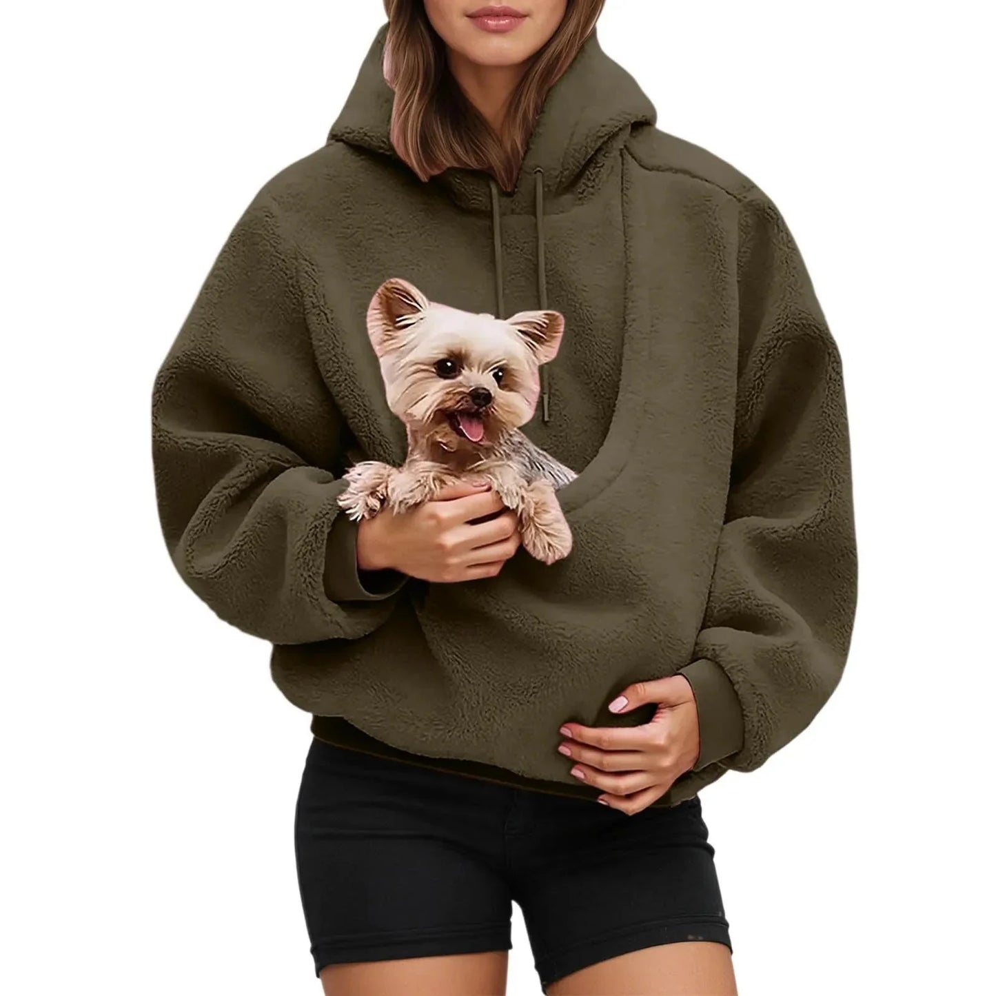 Pet Carrier Hoodie with Front Pouch – Hands-Free Dog Sweatshirt (S–2XL)