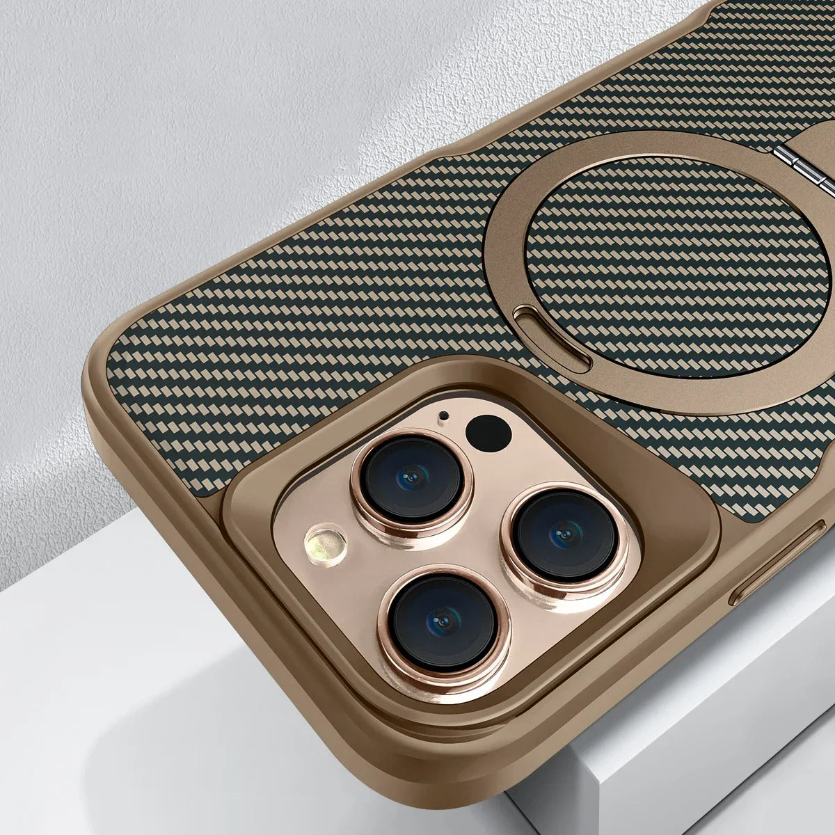 Desert Titanium metal holder carbon fibre magnetic phone case for iPhone 16 15 14 13 12 Pro Max magsafe charging armor hard case