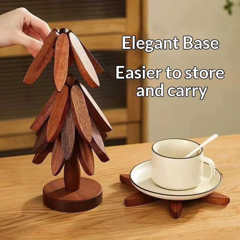 Solid Wood Heat Resistant Pot Mat Anti-scald Table Pad Non-slip Coaster High Temperature Resistant Placemat for Home Kitchen