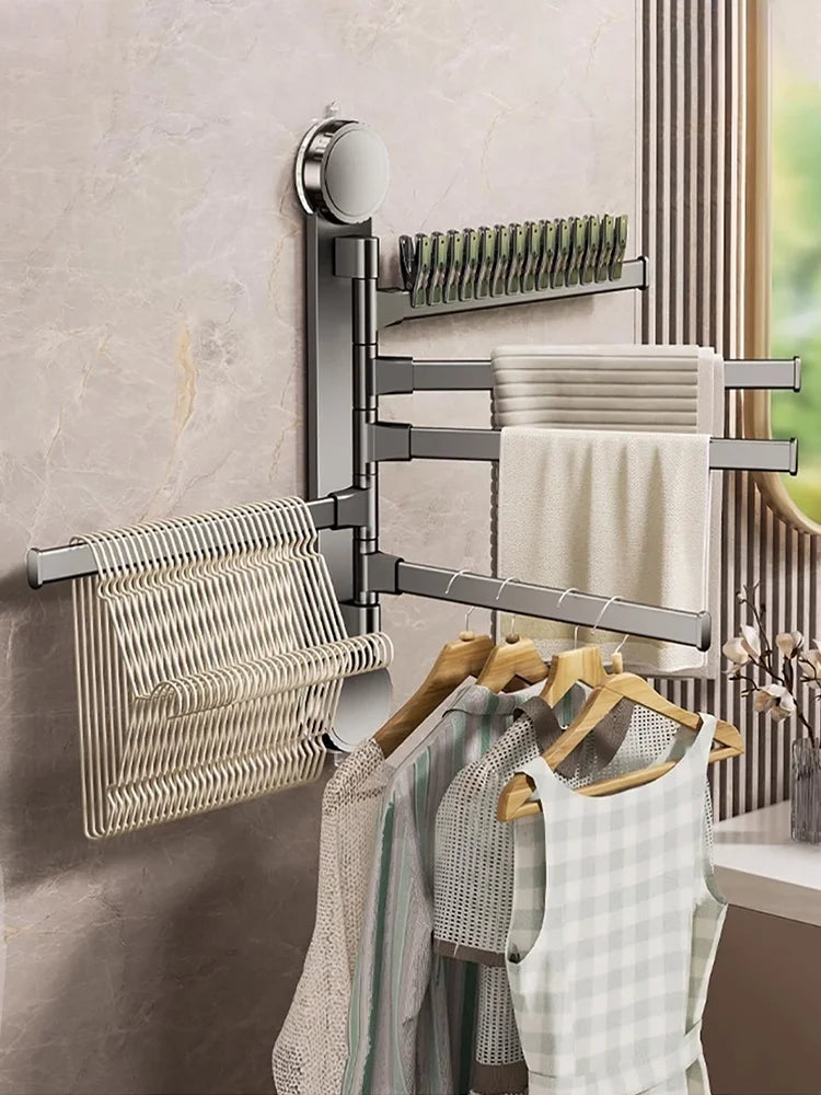 No Need To Drill Suction Cup rotating towel rack multi-bar folding rack towel rack Bathroom bath towel rack Kitchen storage rack