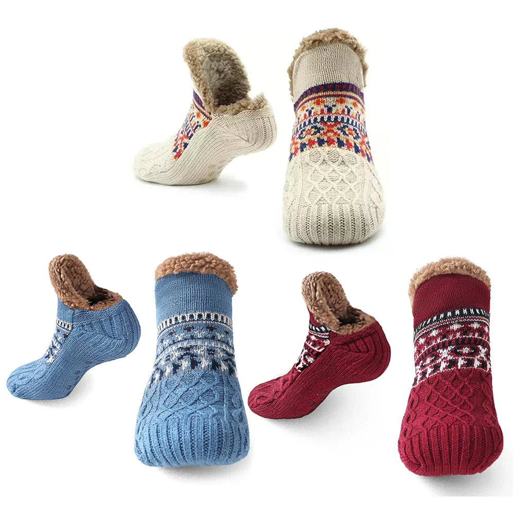 Nordhütte | Thermo-Haussocken Winter | Rutschfeste Kuschelsocken für Damen & Herren | Dick gefüttert & extra warm | Weiche Anti-Rutsch-Bettsocken für Zuhause & Weihnachten