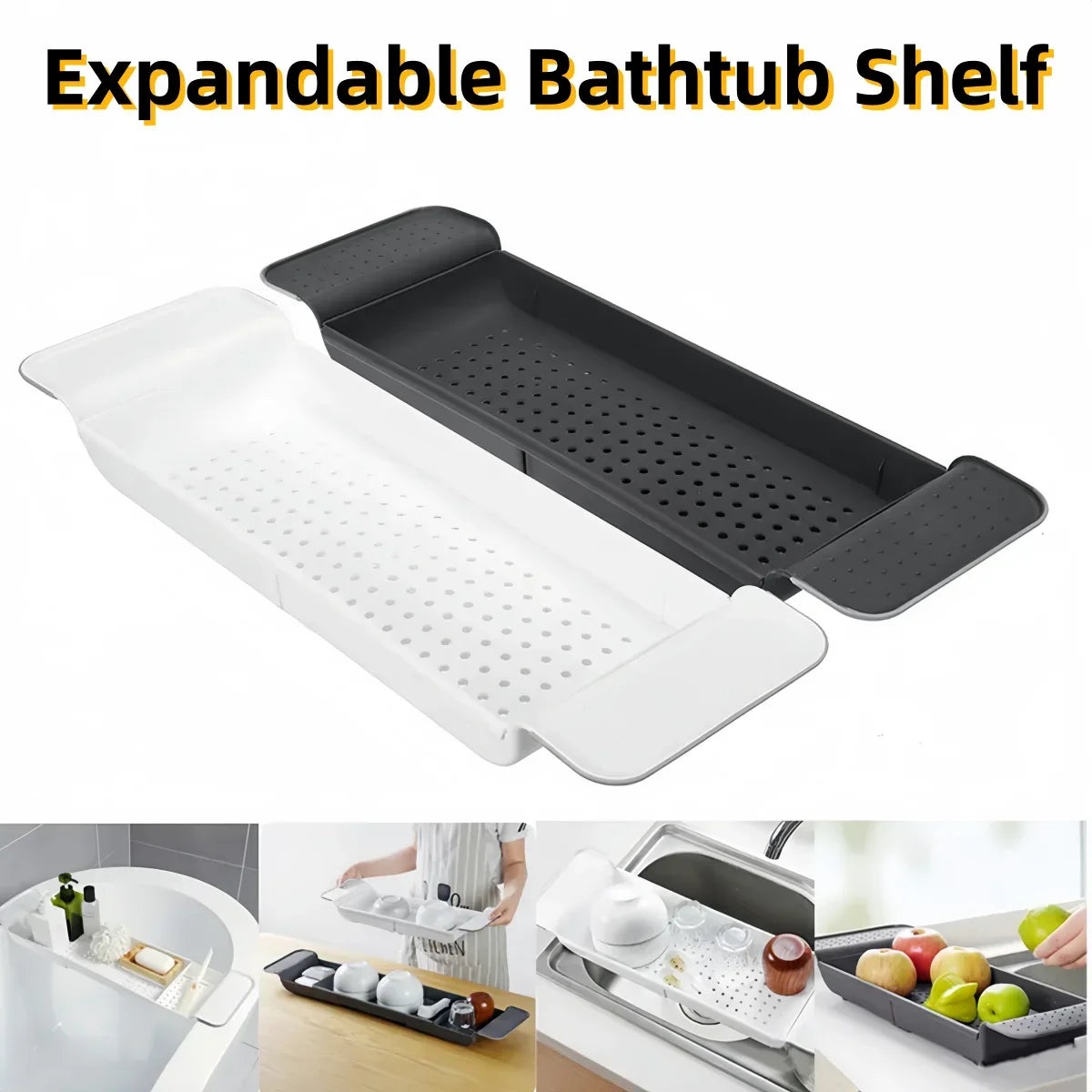 Retractable Bathtub Caddy Tray-Adjustable Plastic Bath Tub Organizer,Non-Slip Bathroom Shelf for Shower Storage bathtub tray