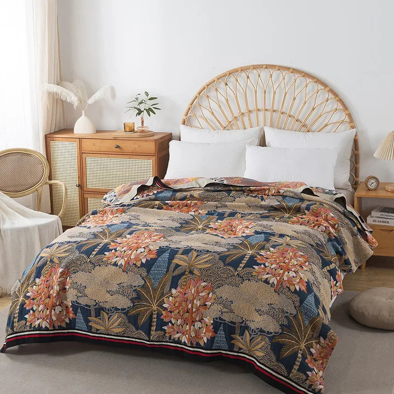 New Flowers Cotton Blanket Bedspread Single Double Home Decor Sofa Cover Summer Cooling Quilt Nap Blanket Cover Soft Bed Sheet