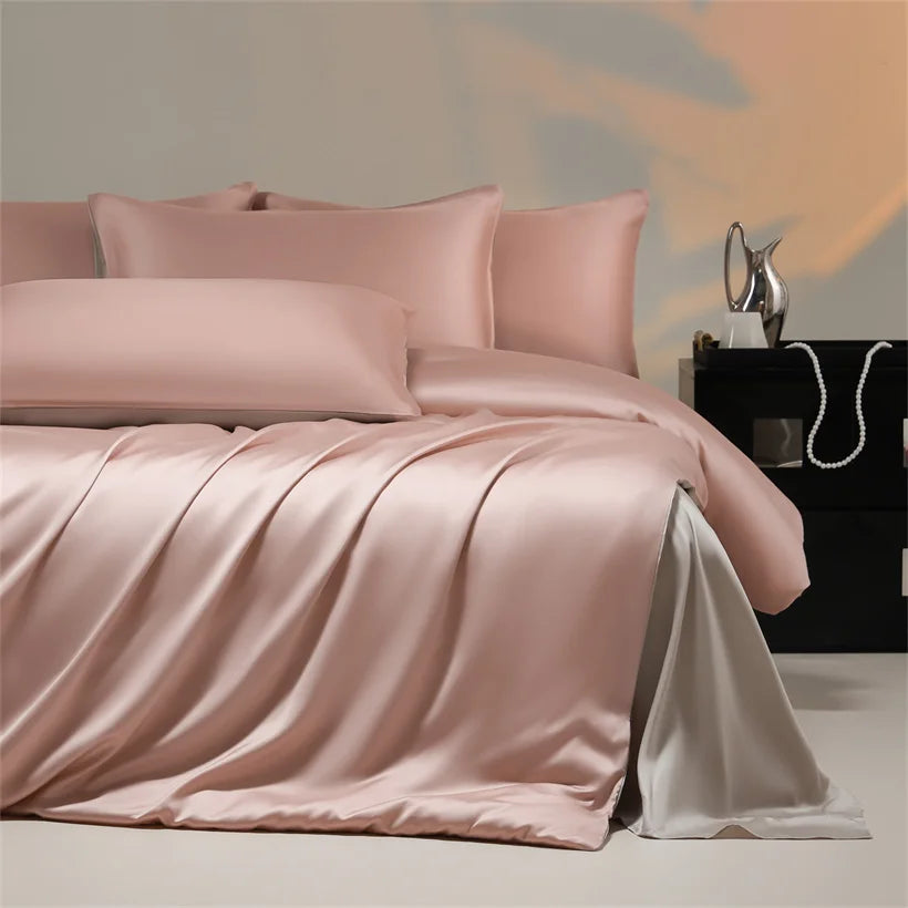 Luxury Bamboo Bedding Set with Duvet Cover Bed Sheet Pillowcases Solid Color 100% Bamboo Viscose Bedsheet Double Queen King Size