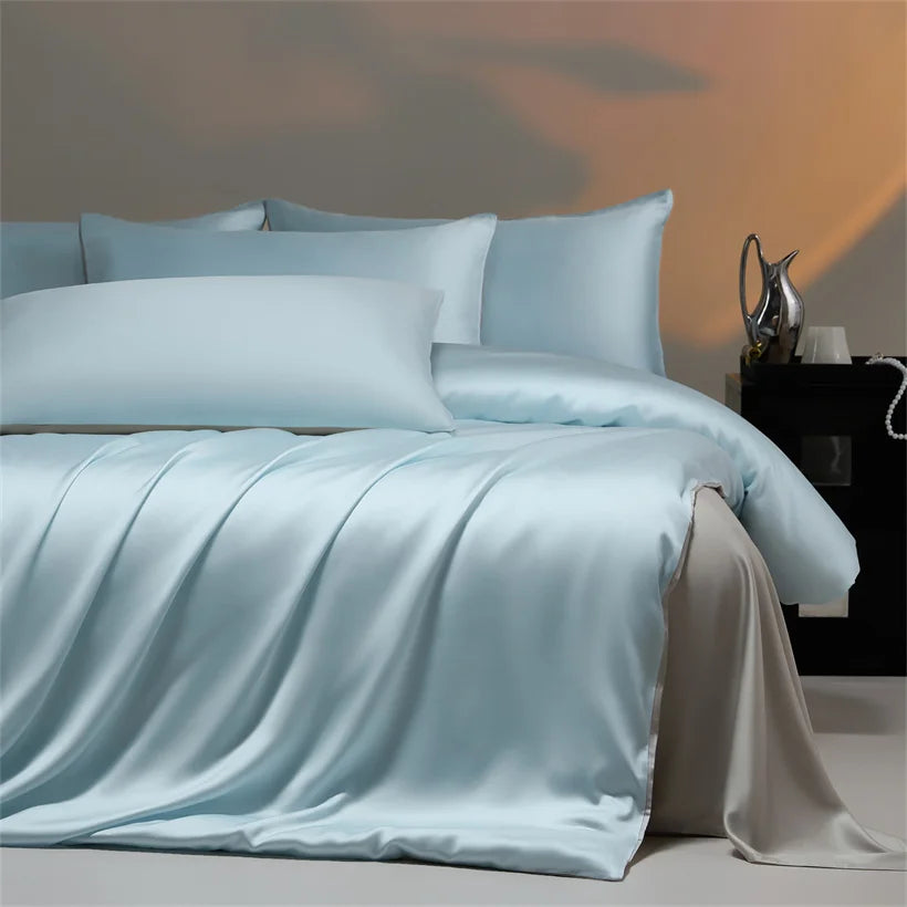 Luxury Bamboo Bedding Set with Duvet Cover Bed Sheet Pillowcases Solid Color 100% Bamboo Viscose Bedsheet Double Queen King Size