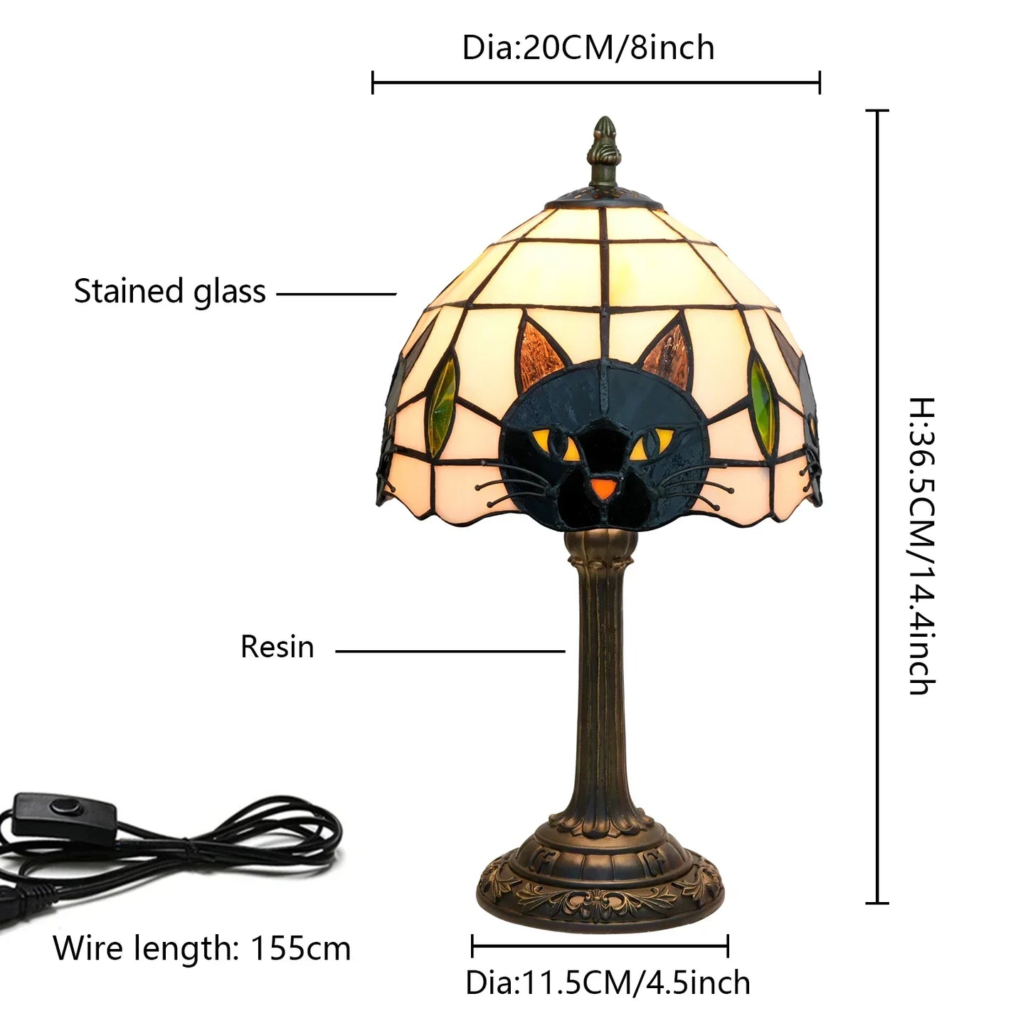 Midnight Cat Stained Glass Table Lamp