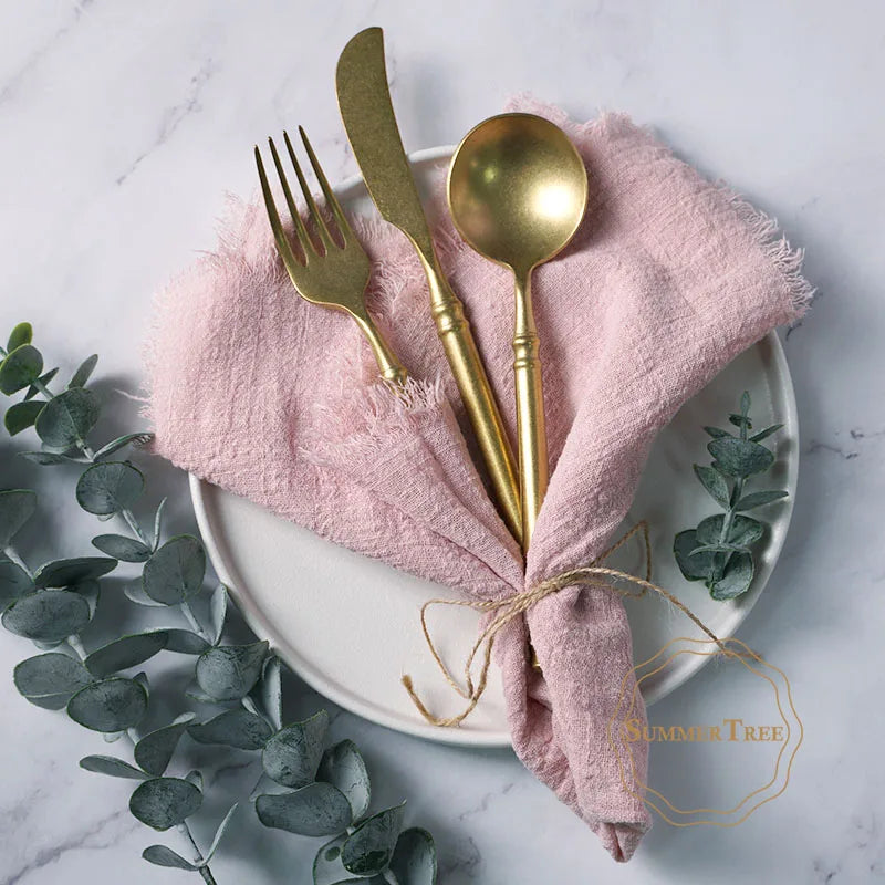 12PCS Napkins 41x41cm Cotton Cloth Gauze Retro Burr Rustic Kitchen Towel Dining Place Mat Wedding Party Linen Napkin Table Decor