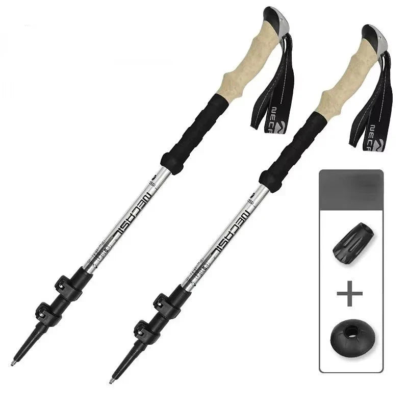 2PCS Aluminum Hiking Sticks Telescoping Trekking Poles Ultralight Portable Climbing walking stick Mountaineering