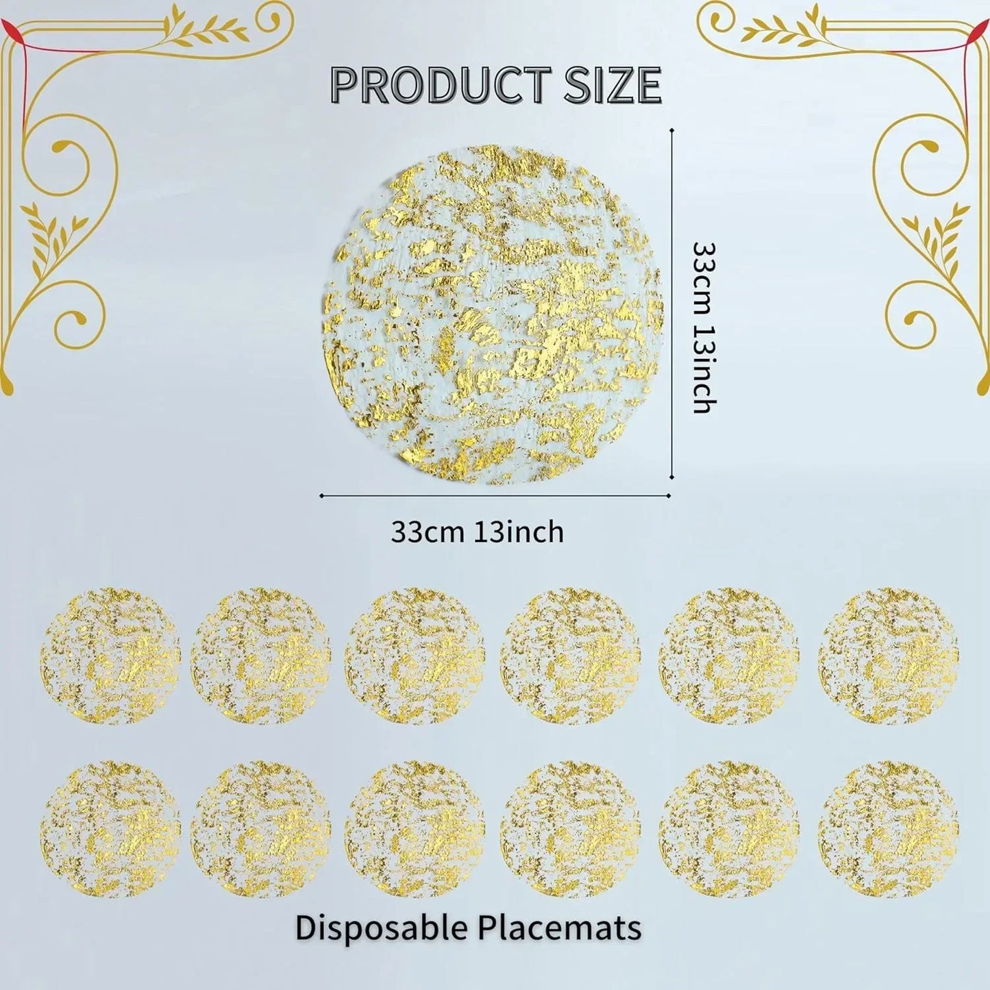 20/100PCS Metallic Foil Placemats 33cm Round Super Thin Disposable Glitter Gold Table Mats For Wedding Birthday Party Home Decor