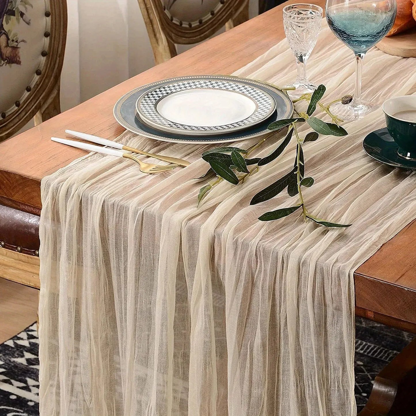 Boho Style Cheesecloth Table Runner – Romantic Decor | Long Gauze Sheer Table Runner | Elegant Scene Decor for Weddings | Home Accents