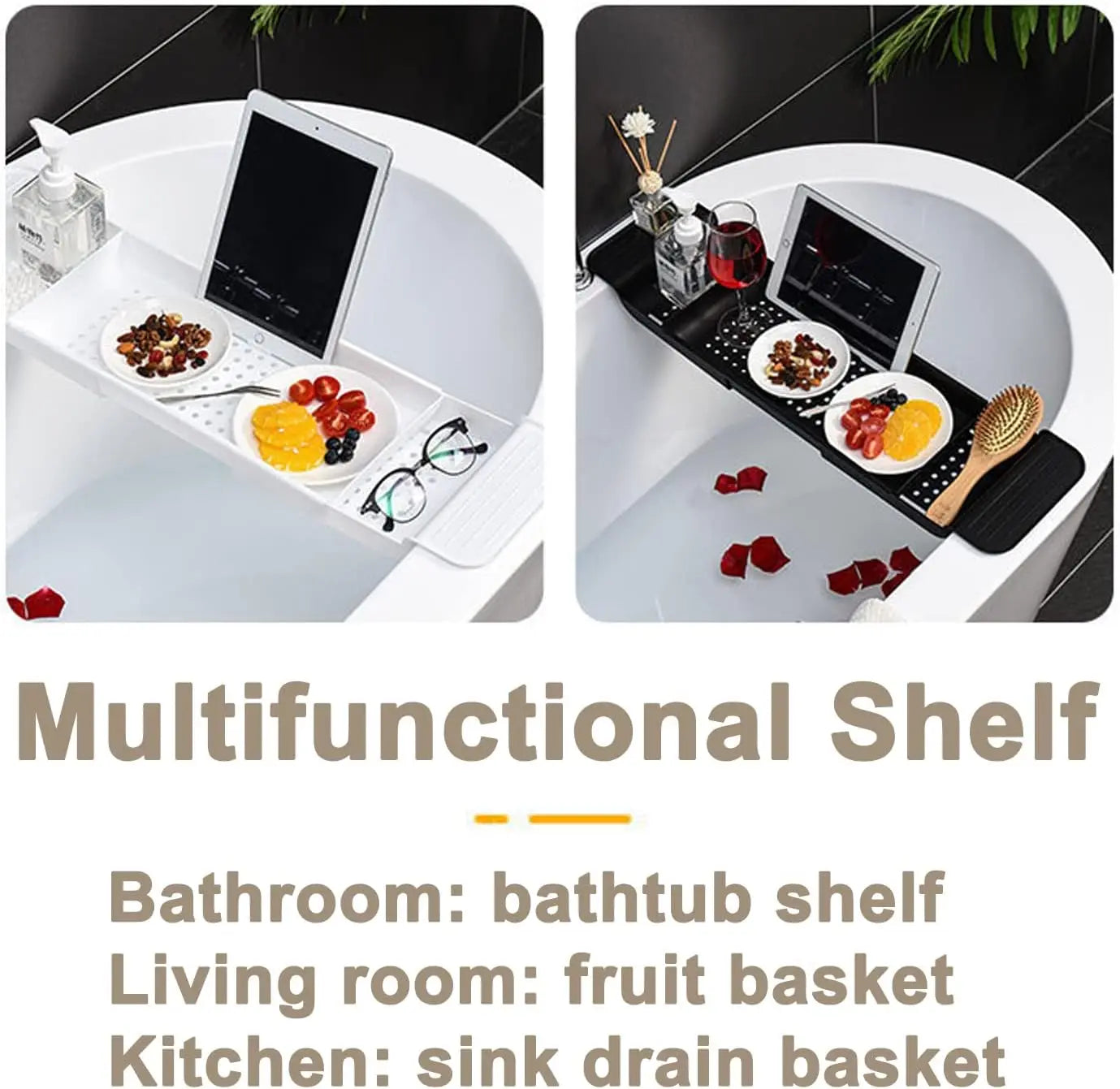 Expandable Drain Bath Shelf Caddy Tray Multifunctional Plastic Bathtub Tray Bathroom Organizer Simple Stylish Bathtub Storage