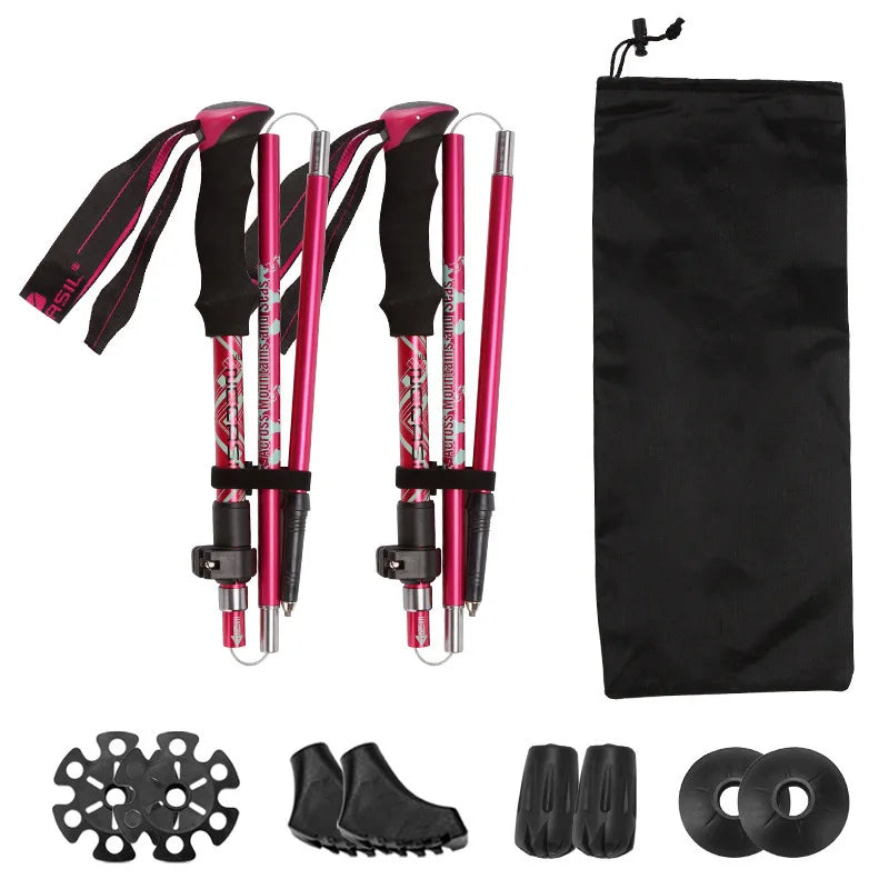 2Pcs Ultralight Trekking Poles Walking Sticks Hiking Canes Folding Aluminum Walking Pole Nodic Walking Sticks