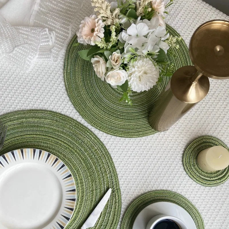 Nordic Style Imitation Cotton Yarn Placemat Round Ramie Woven Coaster Insulation Dish Mat Household Anti-scald Mat
