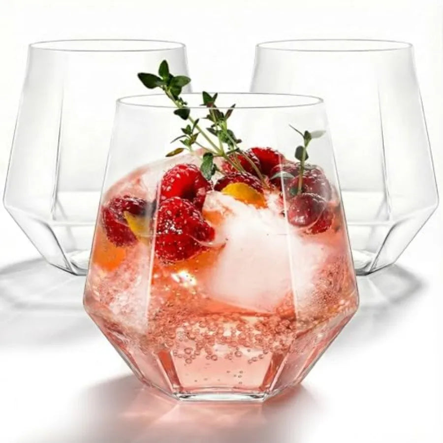 40 Pcak Plastic Stemless Wine cocktail Whiskey Champagne Glasses, 12 Oz Gold Rim Disposable Clear Unbreakable Cups for Party Ba