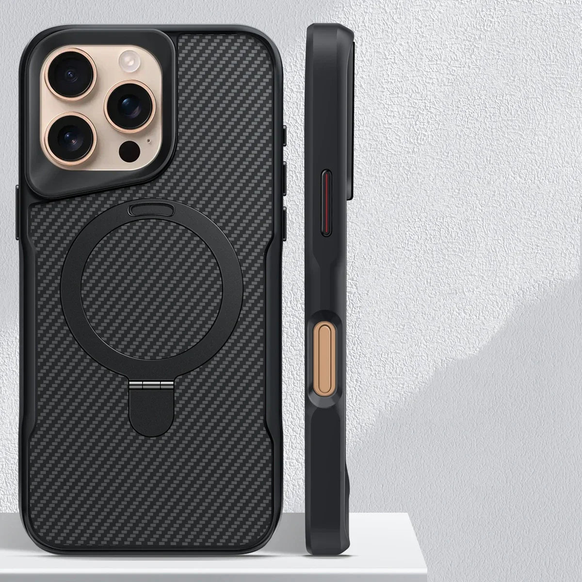 Desert Titanium metal holder carbon fibre magnetic phone case for iPhone 16 15 14 13 12 Pro Max magsafe charging armor hard case
