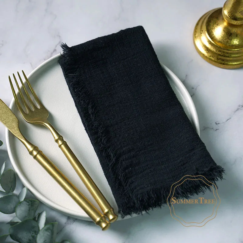 12PCS Napkins 41x41cm Cotton Cloth Gauze Retro Burr Rustic Kitchen Towel Dining Place Mat Wedding Party Linen Napkin Table Decor