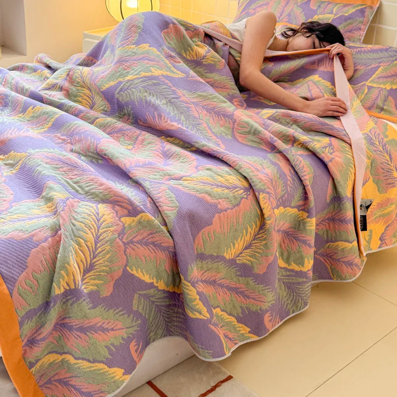 1pc 100%Cotton Three-layer Gauze Blanket Flower Printed Towel Blanket for Beds Single/Queen Size Plaids for Summer Bedspread