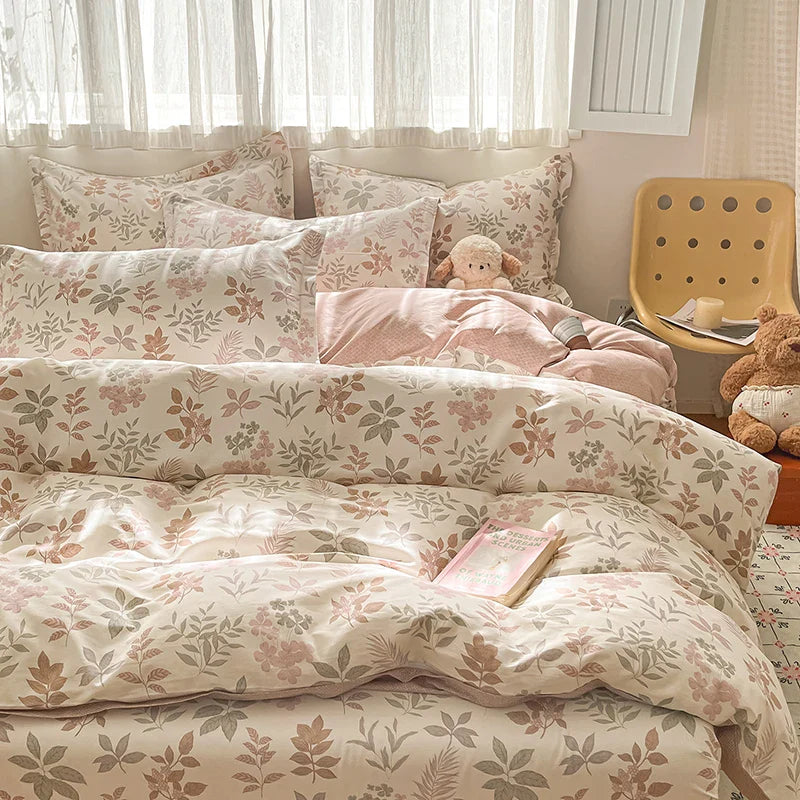 High Quality Cotton Luxury Floral Style Bedding Set 100% Cotton Duvet Cover Set 1 Duvet Cover 2 Pillow Shams Single/Double/King