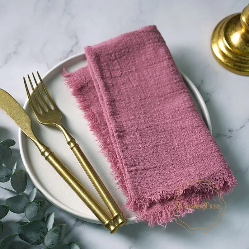 12PCS Napkins 41x41cm Cotton Cloth Gauze Retro Burr Rustic Kitchen Towel Dining Place Mat Wedding Party Linen Napkin Table Decor