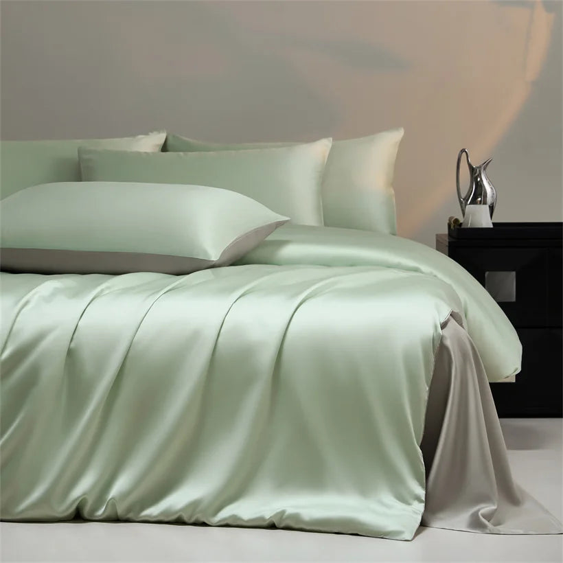 Luxury Bamboo Bedding Set with Duvet Cover Bed Sheet Pillowcases Solid Color 100% Bamboo Viscose Bedsheet Double Queen King Size