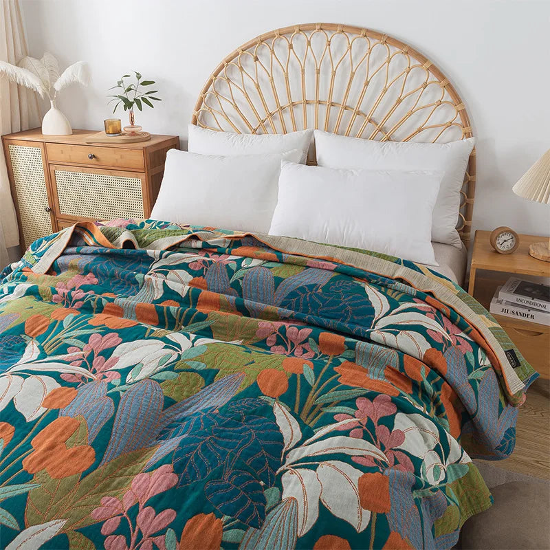 New Flowers Cotton Blanket Bedspread Single Double Home Decor Sofa Cover Summer Cooling Quilt Nap Blanket Cover Soft Bed Sheet