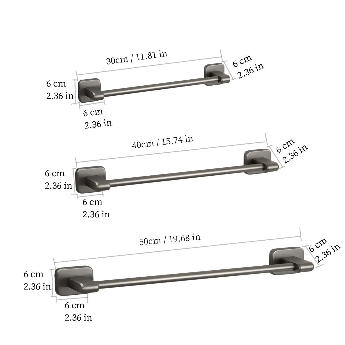 Space Aluminum Towel Rod Self-Adhesive No-Drilling Bathroom Kitchen Hand Towel Holder Plastic Base Sticky Installation