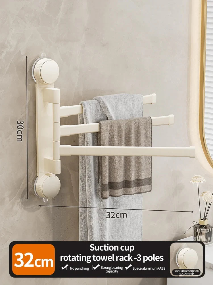 No Need To Drill Suction Cup rotating towel rack multi-bar folding rack towel rack Bathroom bath towel rack Kitchen storage rack