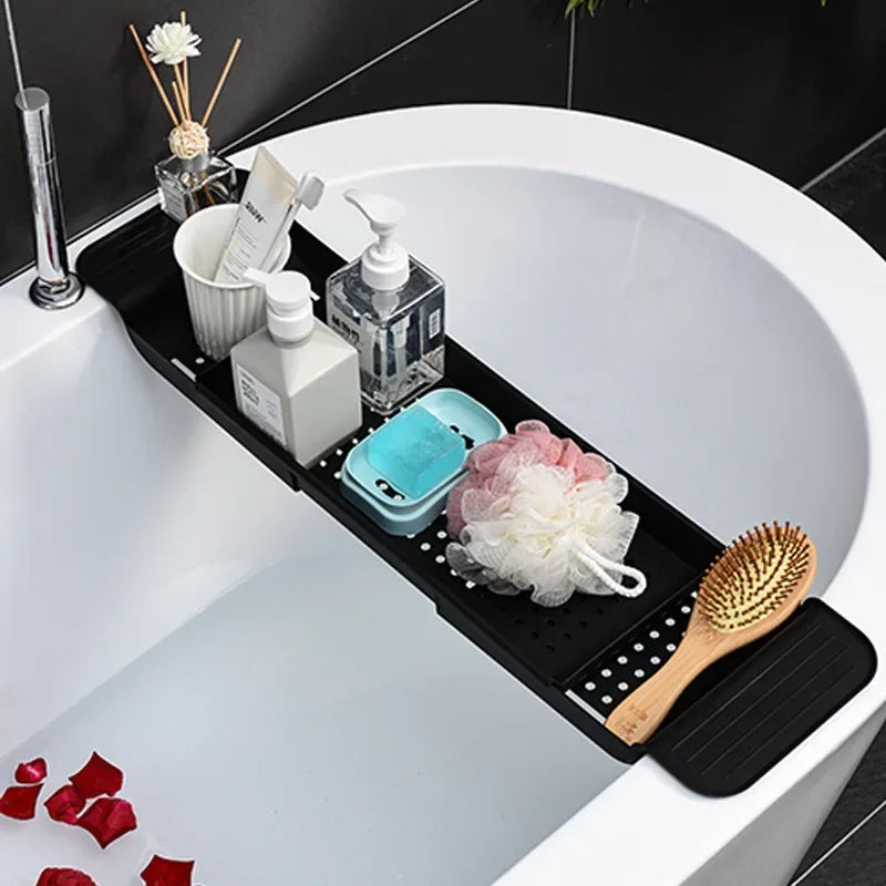 Retractable Bathtub Caddy Tray-Adjustable Plastic Bath Tub Organizer,Non-Slip Bathroom Shelf for Shower Storage bathtub tray