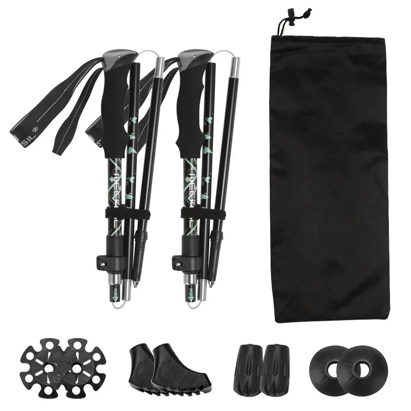 2Pcs Ultralight Trekking Poles Walking Sticks Hiking Canes Folding Aluminum Walking Pole Nodic Walking Sticks