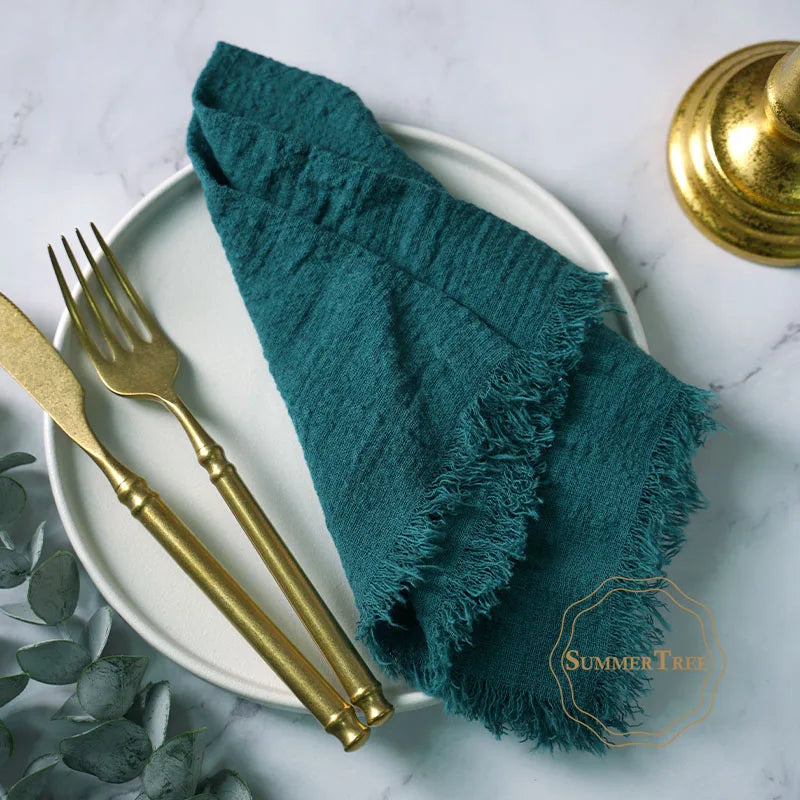 12PCS Napkins 41x41cm Cotton Cloth Gauze Retro Burr Rustic Kitchen Towel Dining Place Mat Wedding Party Linen Napkin Table Decor