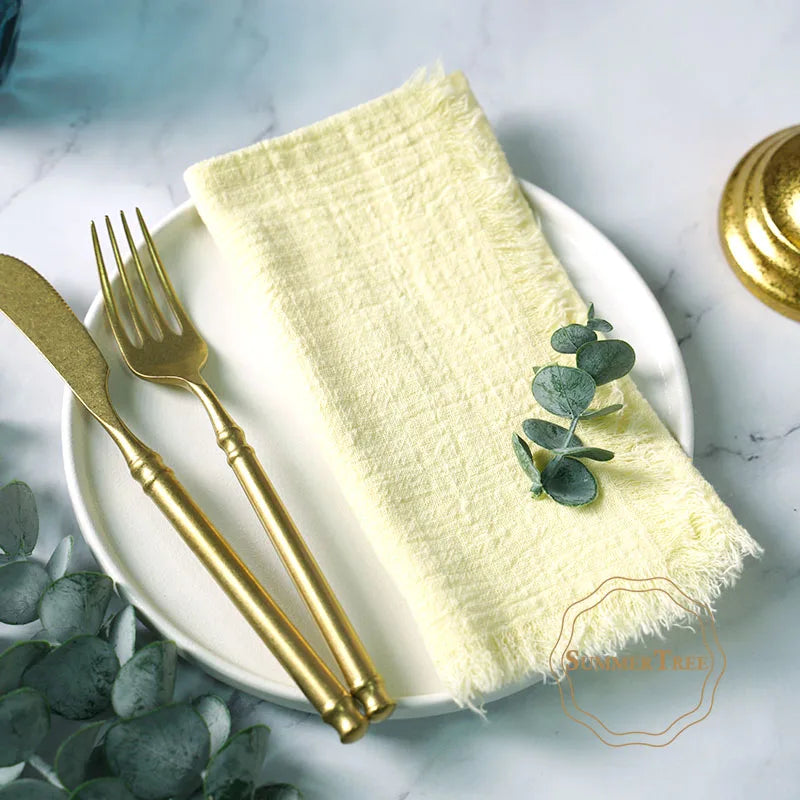 12PCS Napkins 41x41cm Cotton Cloth Gauze Retro Burr Rustic Kitchen Towel Dining Place Mat Wedding Party Linen Napkin Table Decor