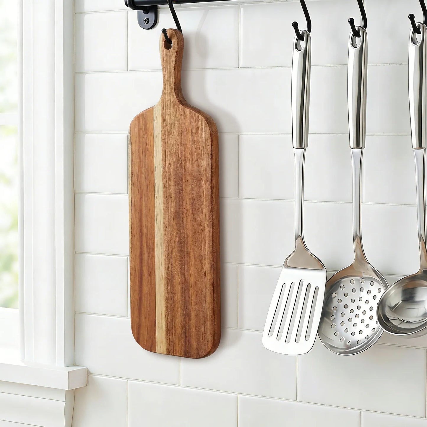 Wooden Charcuterie Board Large Serving Platter for Cheese Pizza Bread Appetizers with Handle Rustic Kitchen Cutting Board
