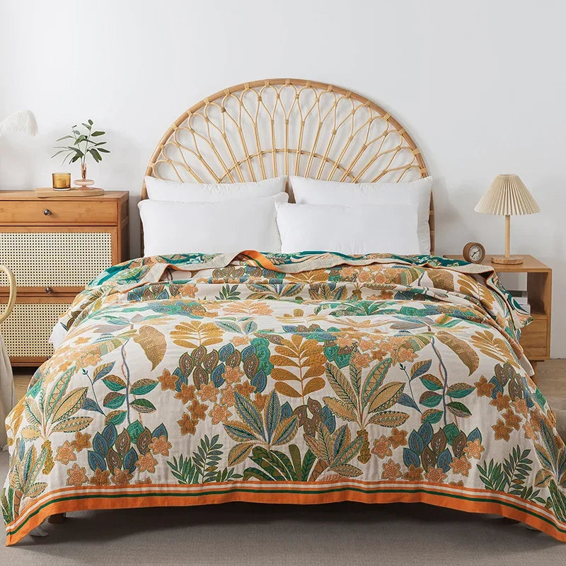 New Flowers Cotton Blanket Bedspread Single Double Home Decor Sofa Cover Summer Cooling Quilt Nap Blanket Cover Soft Bed Sheet