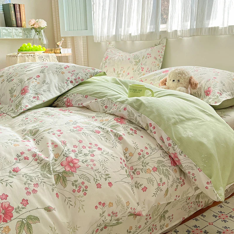 High Quality Cotton Luxury Floral Style Bedding Set 100% Cotton Duvet Cover Set 1 Duvet Cover 2 Pillow Shams Single/Double/King