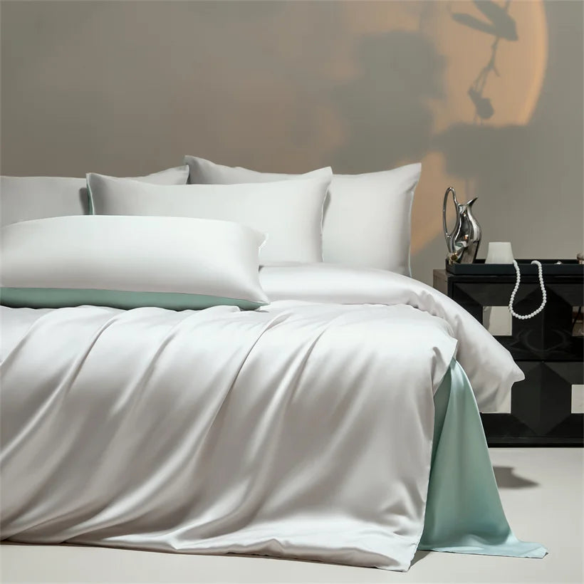 Luxury Bamboo Bedding Set with Duvet Cover Bed Sheet Pillowcases Solid Color 100% Bamboo Viscose Bedsheet Double Queen King Size