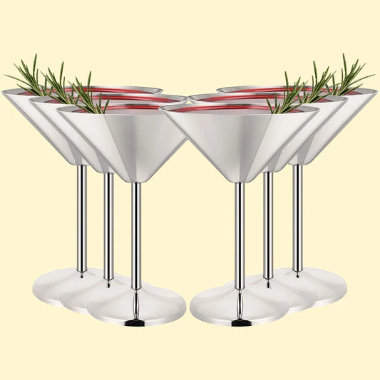 6Pcs Elegant Martell Wine Glasses 200ml Unbreakable Metal Stainless Steel Cocktail Martell Wine Glass Cups for Party Bar Wedding