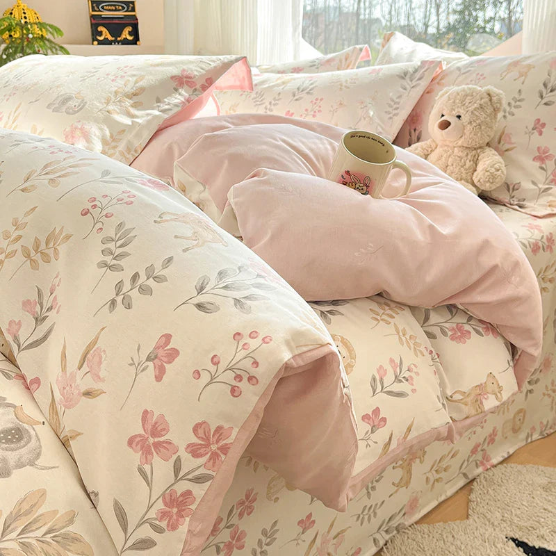 High Quality Cotton Luxury Floral Style Bedding Set 100% Cotton Duvet Cover Set 1 Duvet Cover 2 Pillow Shams Single/Double/King