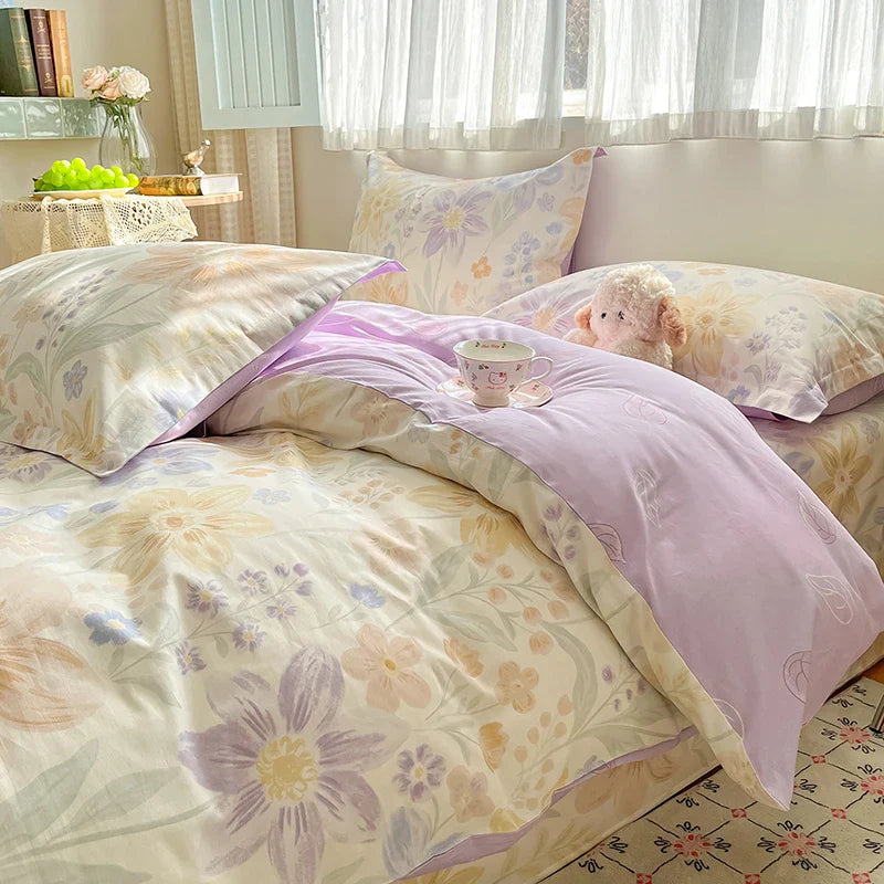 High Quality Cotton Luxury Floral Style Bedding Set 100% Cotton Duvet Cover Set 1 Duvet Cover 2 Pillow Shams Single/Double/King
