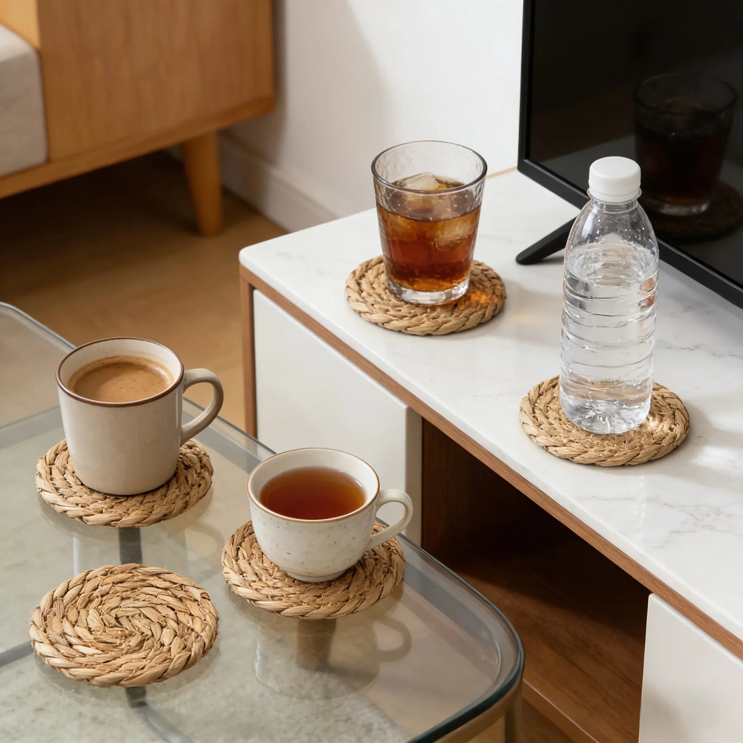 Handwoven Rattan Placemats Round Heat Insulation Pot Mats Bohemian Coaster Natural Western Placemats Dining Home Wedding Decor
