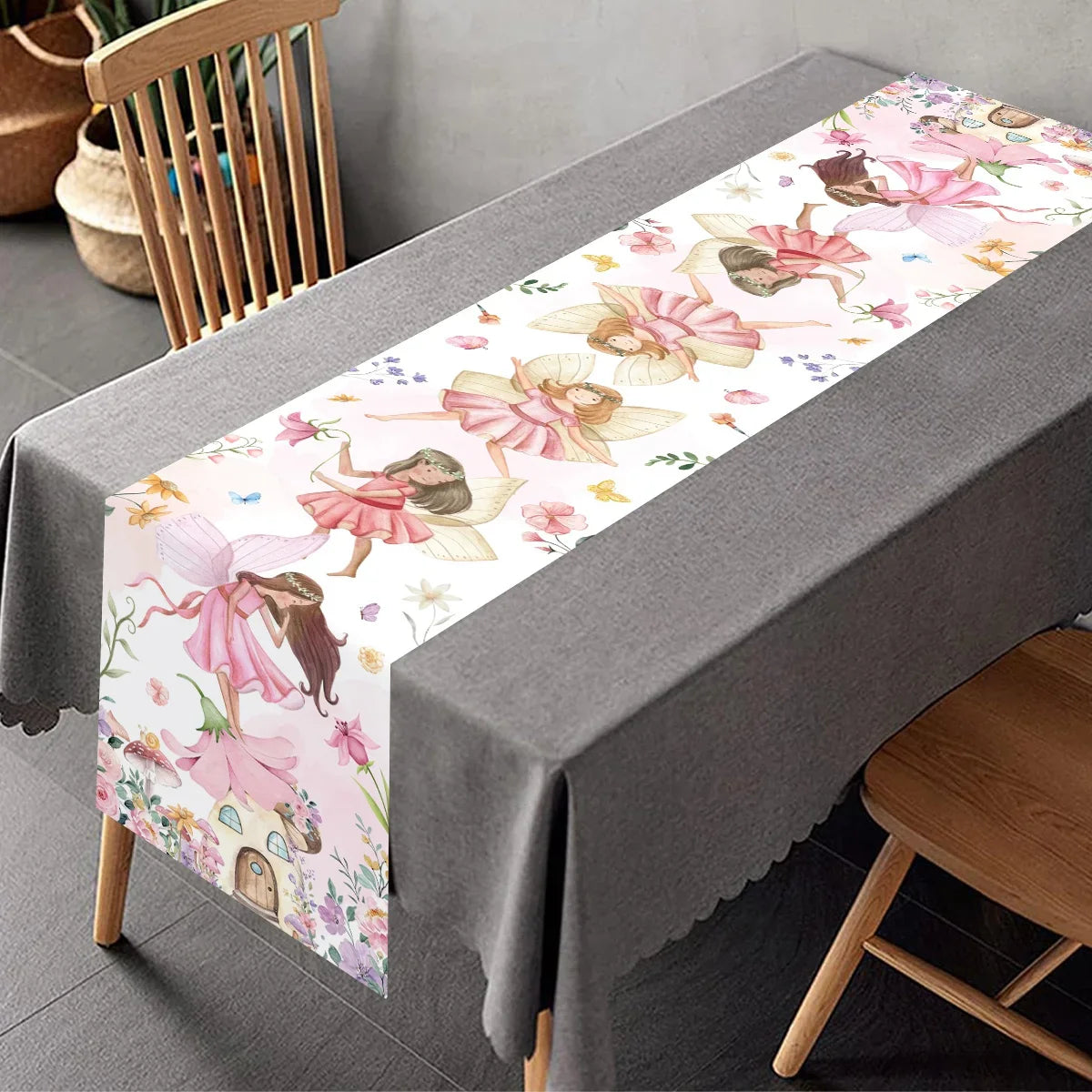 Spring Tulips Flower Fairy Table Runner Spring Summer Kitchen Dining Table Decor for Indoor Outdoor Home Holiday Party Decor